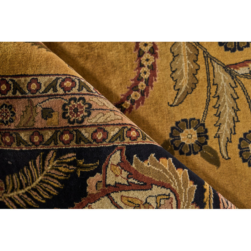 Antique Black and Beige Floral Wool Area Rug 14' x 18'1"