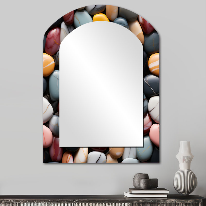 Motif de pierre de méditation Timeless - Miroir mural décoratif asymétrique en marbre, 34 po x 25 po