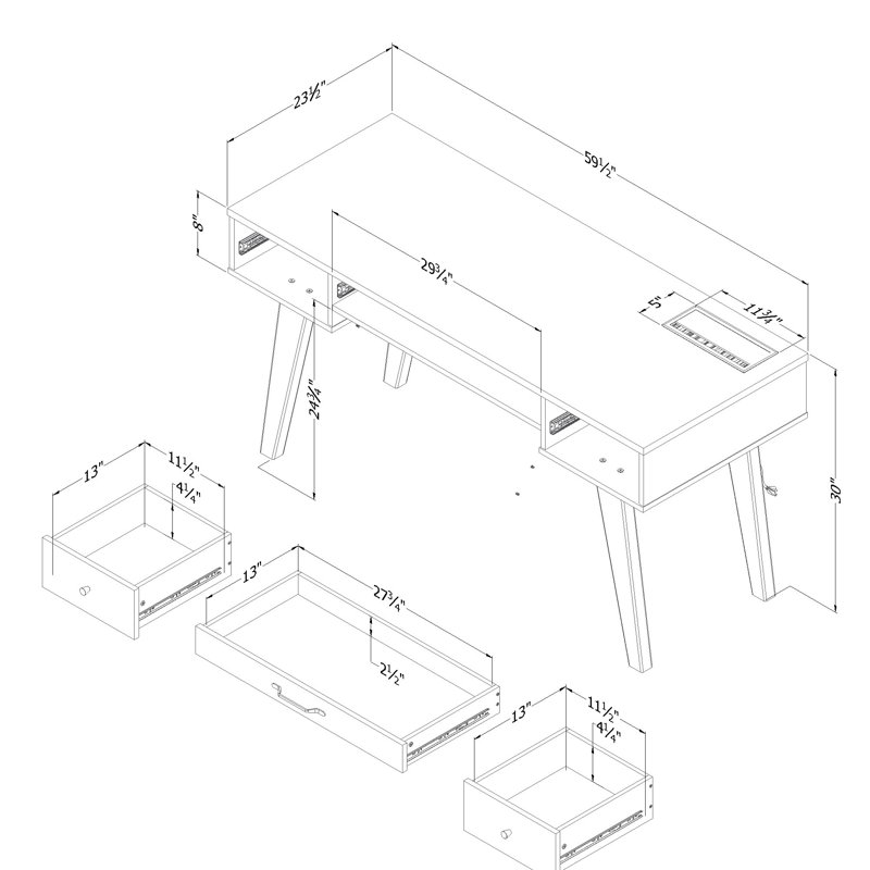 White Scandinavian Computer Desk with Power Outlet and USB Ports