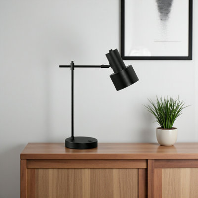 Dayna Black Metal Black Shade Table Lamp with USB Port, 20.3'' H X 6.7'' W X 15.08'' D