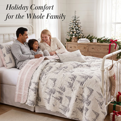 Ensemble de literie réversible Southshore Fine Linens Frosted Pines, 6 pièces, en microfibre doublement brossée 110 g/m², avec coussins décoratifs, grand lit/queen-lit