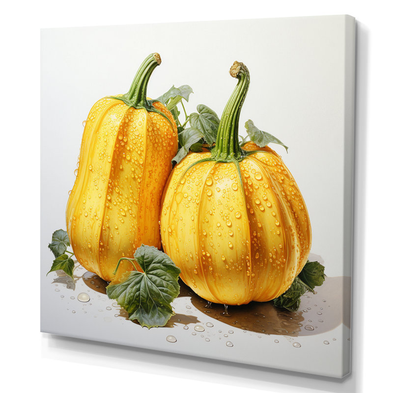 Légume pointillisme courge dorée, Toile tendue, H 30 po x l 30 po x P 1 po