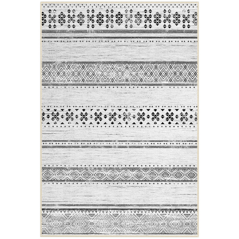Geometric Pattern Non-Slip Area Rug, Machine Washable Soft Polyester Floor Mat for Home Decor, Greyblack, Rectangle 9'x12'