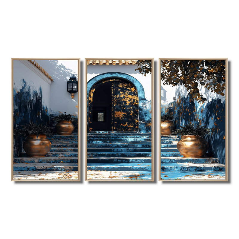 Maroc, Rabat bleu, Kasbah III, ensemble de reproductions d'art mural, Toile naturelle avec cadre flottant