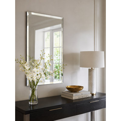 Wall Mounted Rectangular, Silver Solid Wood Flat Frame Vanity Mirror