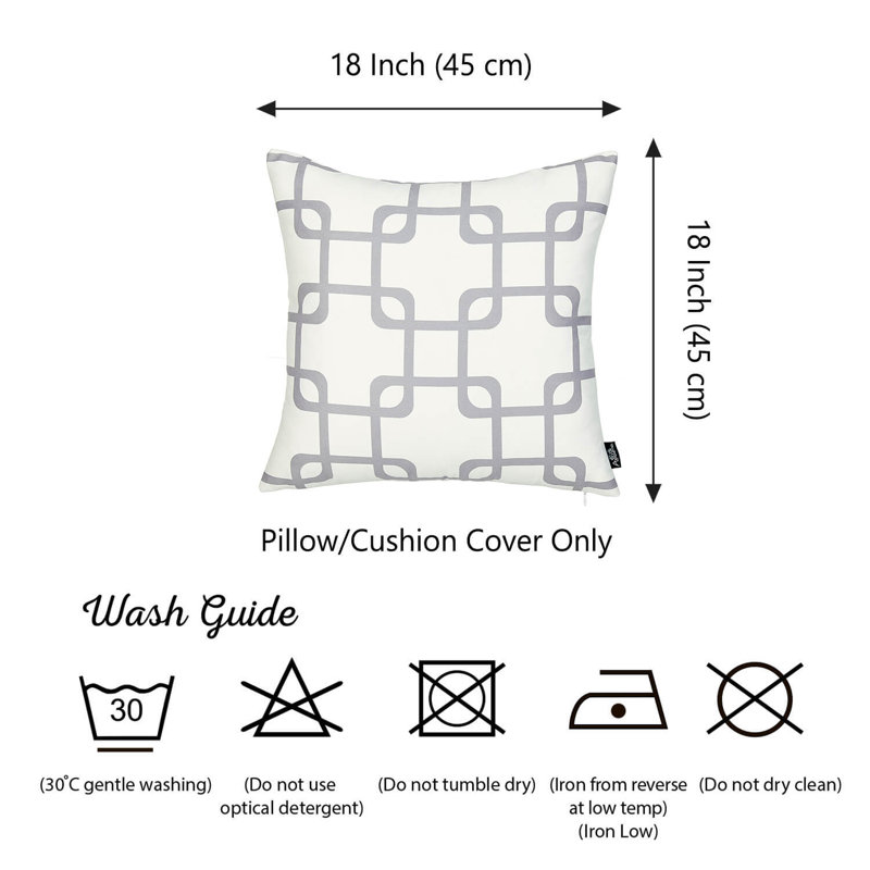 Gray and White Geometric Polyester Euro Pillow Cover