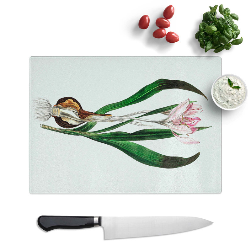 Tempered Glass Autumn Crocus Flowers Illustration Chopping Board, 28.5cm W x 20cm L