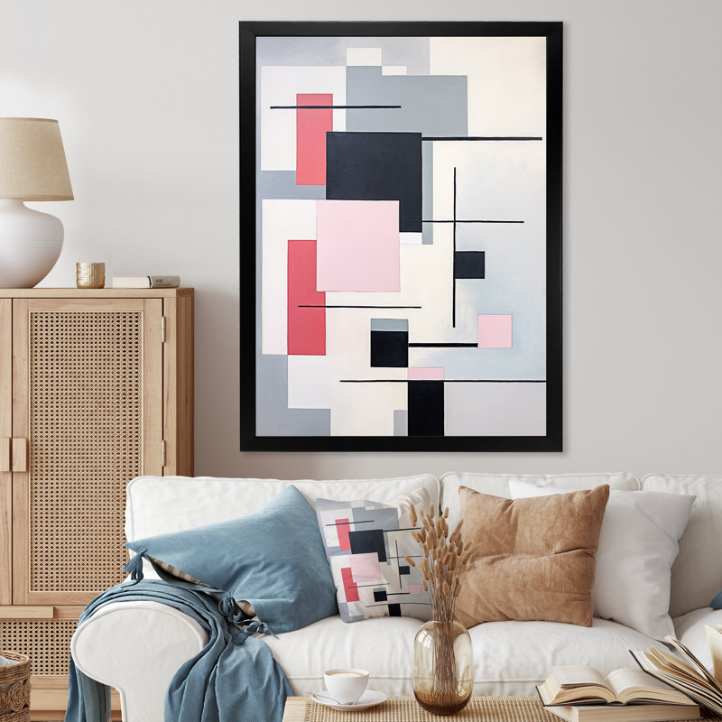 «Jaishna Pink Supreme», impression géométrique sur toile, Cadre photo noir, H 40 po x l 30 po x P 1,5 po