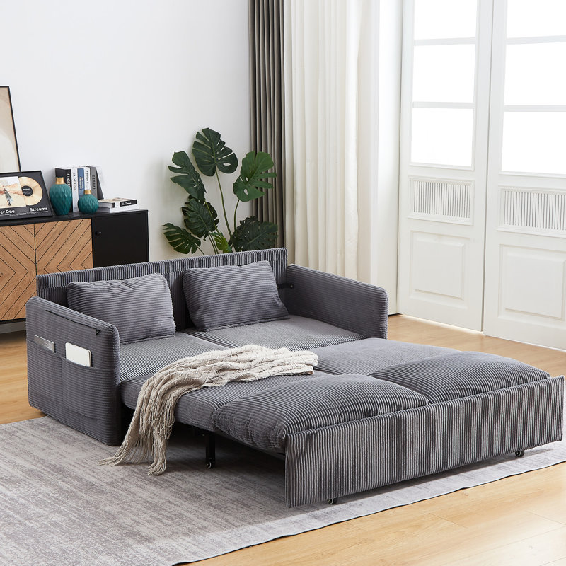 Canapé-lit réglable, 31 avec option escamotable, velours côtelé, 2 coussins et poche latérale, matériau en velours côtelé, poches pour le salon