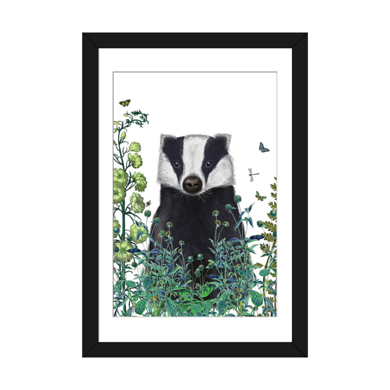 « badger minstrel ii », impression sur toile tendue, H 24 po x l 16 po x P 1 po, Papier d'art encadré noir, Blanc