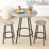 Sevon 3-Piece Bistro Set, Modern Round Counter Height Dining Set w/ 2 Stools, Metal Frame