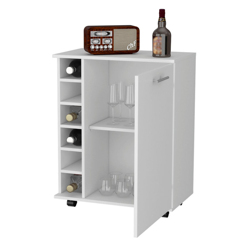Wooden Kitchen Cart, 6-Bottle Rack Bar Cart, White