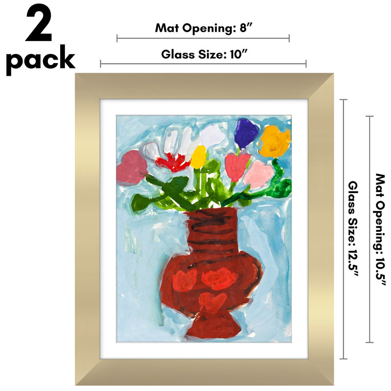 Wiedeman Kids Art Frame 10 x 12.5” with 8.5 x 11” Mat - Composite Wood with Glass (Set of 2), Gold