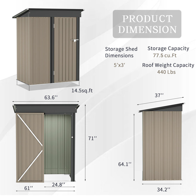 Outdoor 5 ft. W x 3 ft. D Material Storage Shed, Brown