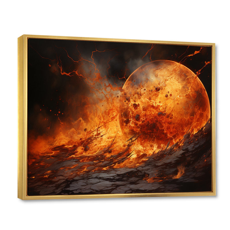 Planète Io Fiery II sur toile, Cadre flottant doré, H 12 po x l 20 po x P 1 po