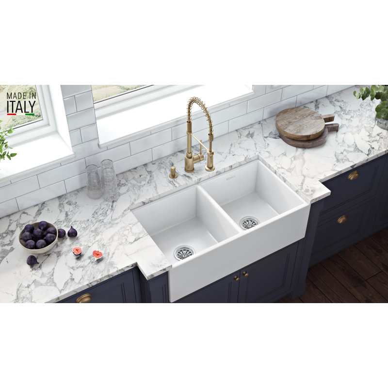Fiamma 33" L x 18" W Double Basin Farmhouse Kitchen Sink