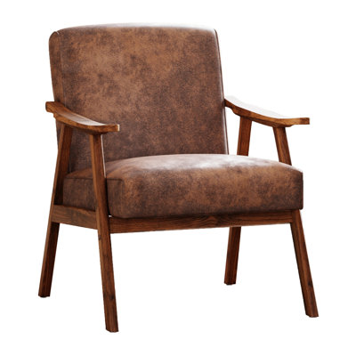 26" Wide Leathaire Fabric Mid Century Upholstered Solid Wood Accent Chairs