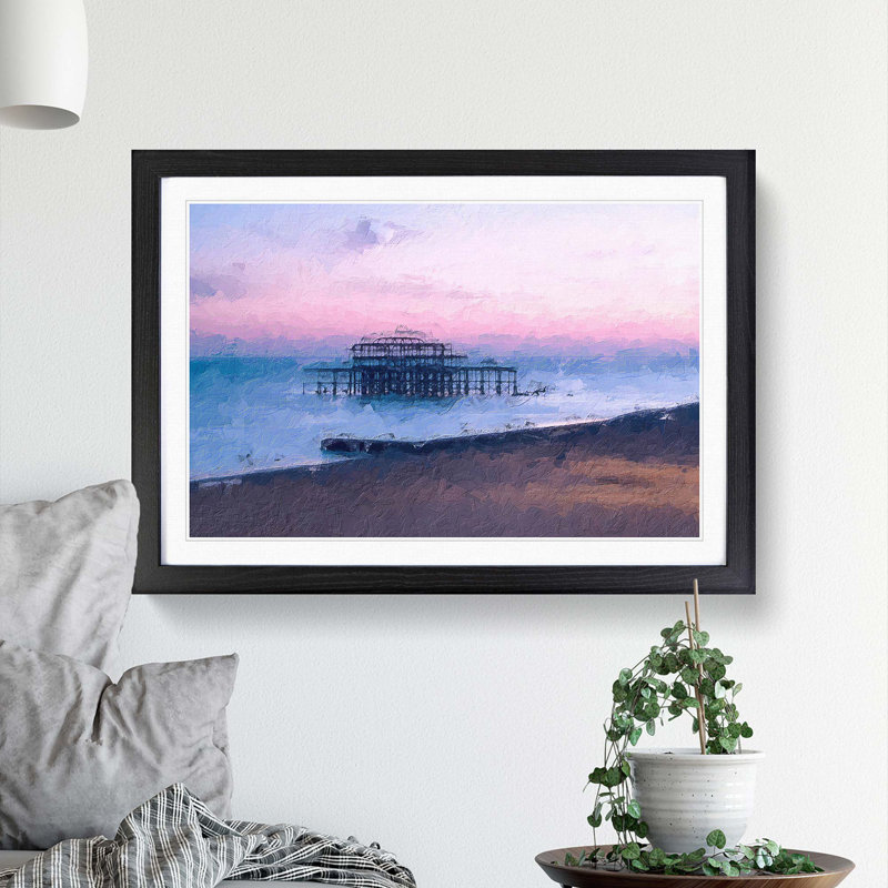 West Pier Brighton Beach in Abstract - Framed Print, 36cm H x 48cm W x 2cm D, Black Framed