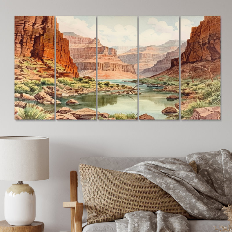 Paysage de canyon - décoration murale canyon - 5 panneaux égaux