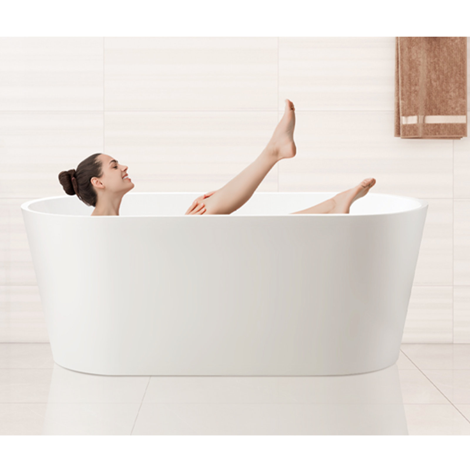 Iris 67" Freestanding Soaking Acrylic Bathtub, White/Matte Black