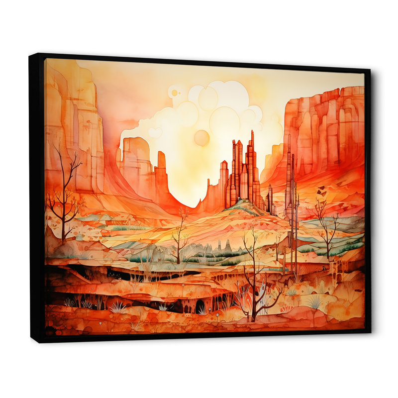 " Native Navajo Landscape I ", Black Floater Framed, 16" H x 32" W x 1" D