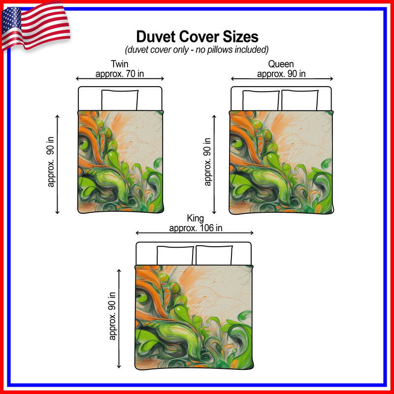 Green Orange Swirls Duvet Covers, Grand lit