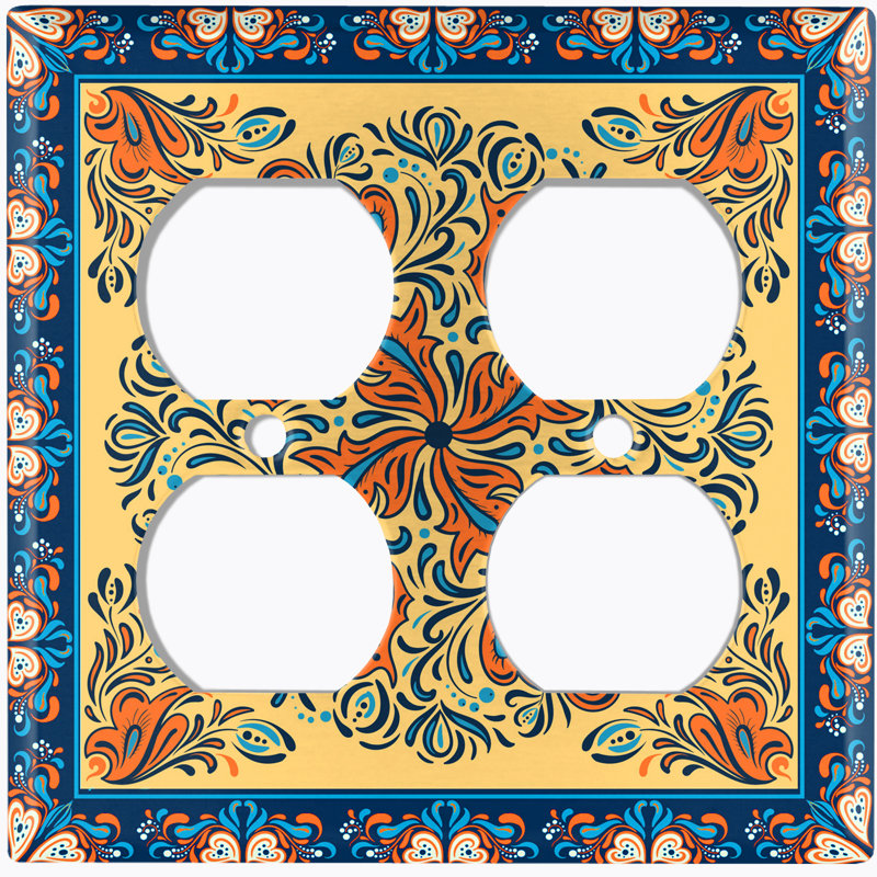 Patterned 2 - Gang Duplex Outlet Standard Wall Plate, Orange