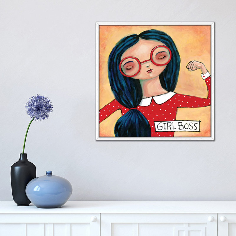 Girl Boss by Teresa Kogut - Painting on Canvas, 45.72cm H x 45.72cm W x 3.81cm D, White Framed
