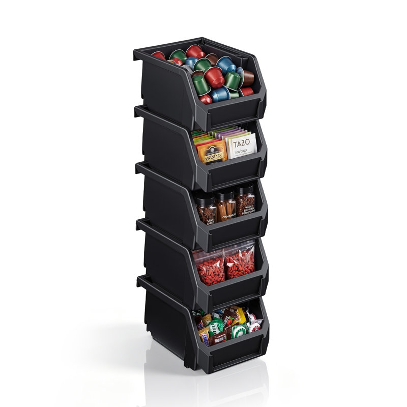 Sorbus 5 Pack Extra Small Open Front Stackable Kitchen Storage Bin – Pantry & Cabinet Organizer, Black