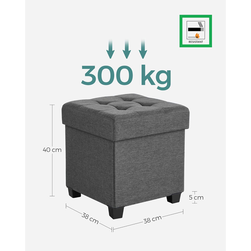 Syman 38cm Wide Square Solid Colour Ottoman with Storage, Grey
