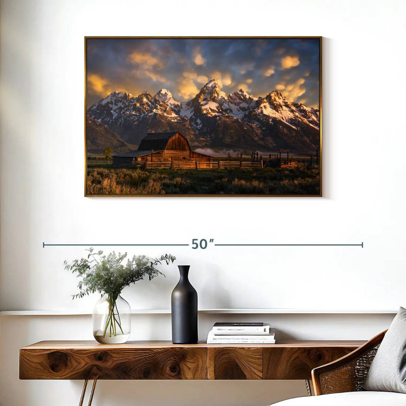 Mormon Row Barn, Cadre flottant doré, 37 po x 25 po