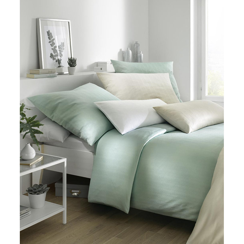 Jade Cotton Striped Duvet Cover Set with Pillowcases Included, Sky Blue, Double - 2 Pillowcases (80 x 80 cm)