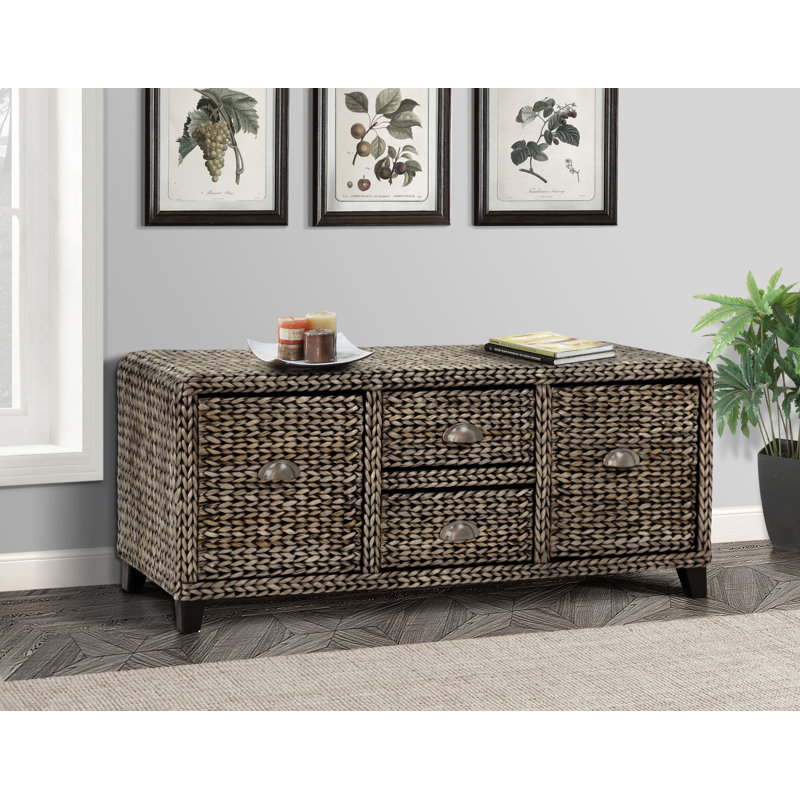 Banc de rangement en osier Northside, Patine gris argenté