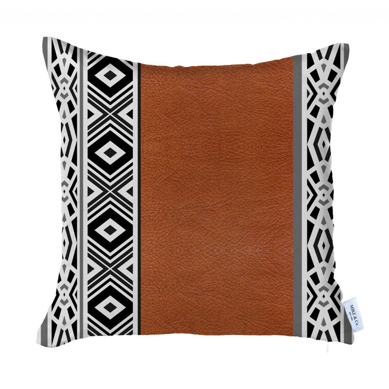 Rustic Brown Faux Leather Geometric Throw Pillow