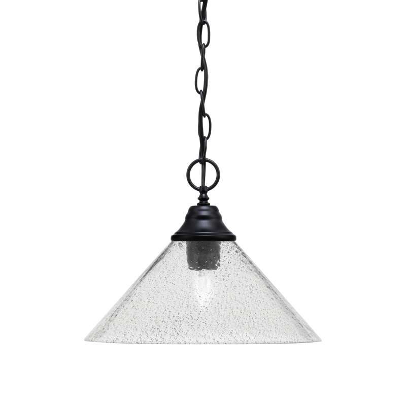 Luminaire suspendu à chaîne avec verre Aeronwen, H 10,25 po x l 12 po x P 12 po, Fumée, Granit foncé