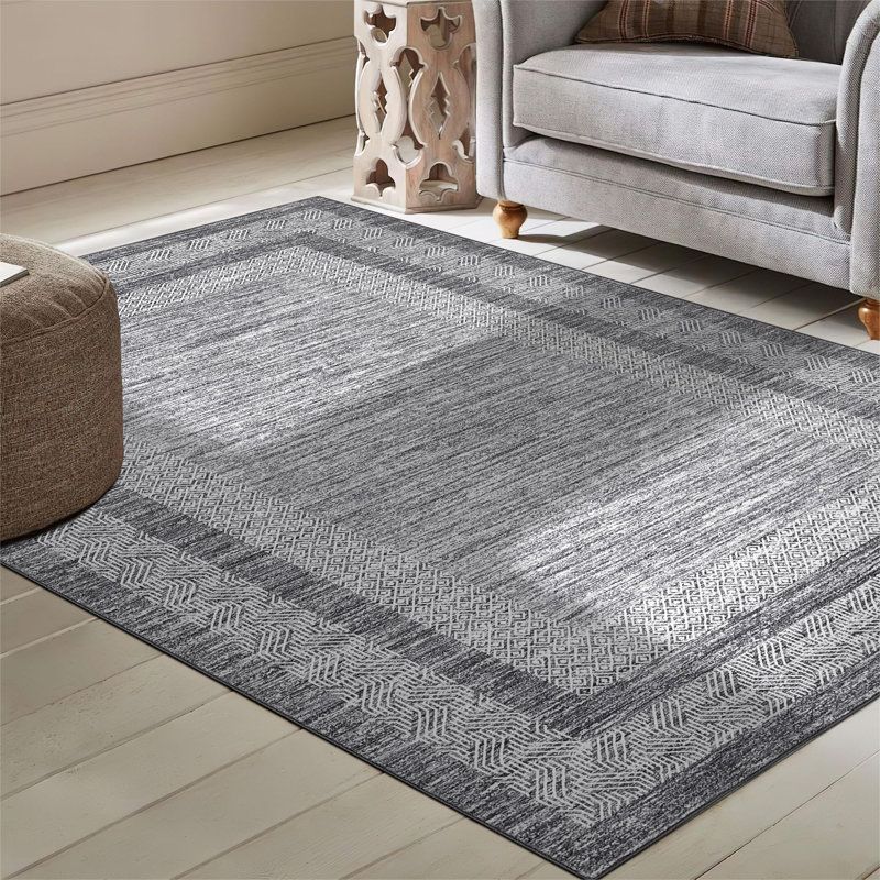 Rectangle Abstract Area Rug, Gray, Runner 60 x 230 cm