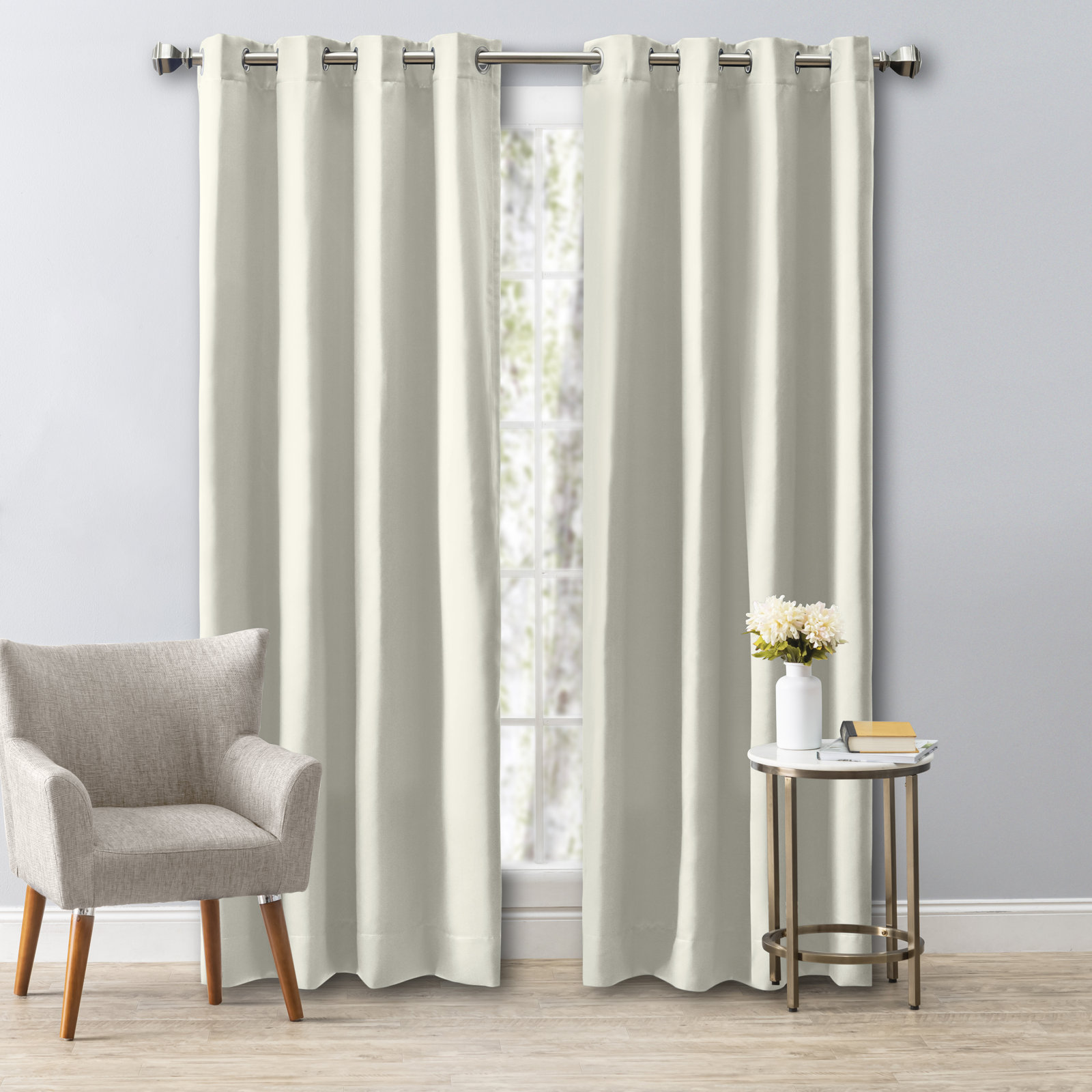 Ardelle Blackout Synthetic Curtain, 56" W x 63" L, Ivory with Antiqued Bronze