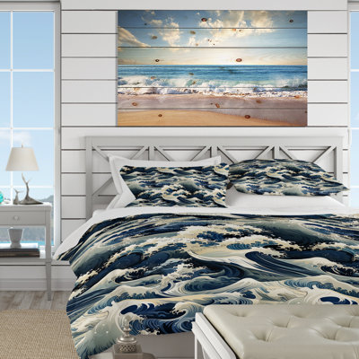 Blue And White Vintage Storm Waves Duvet Cover