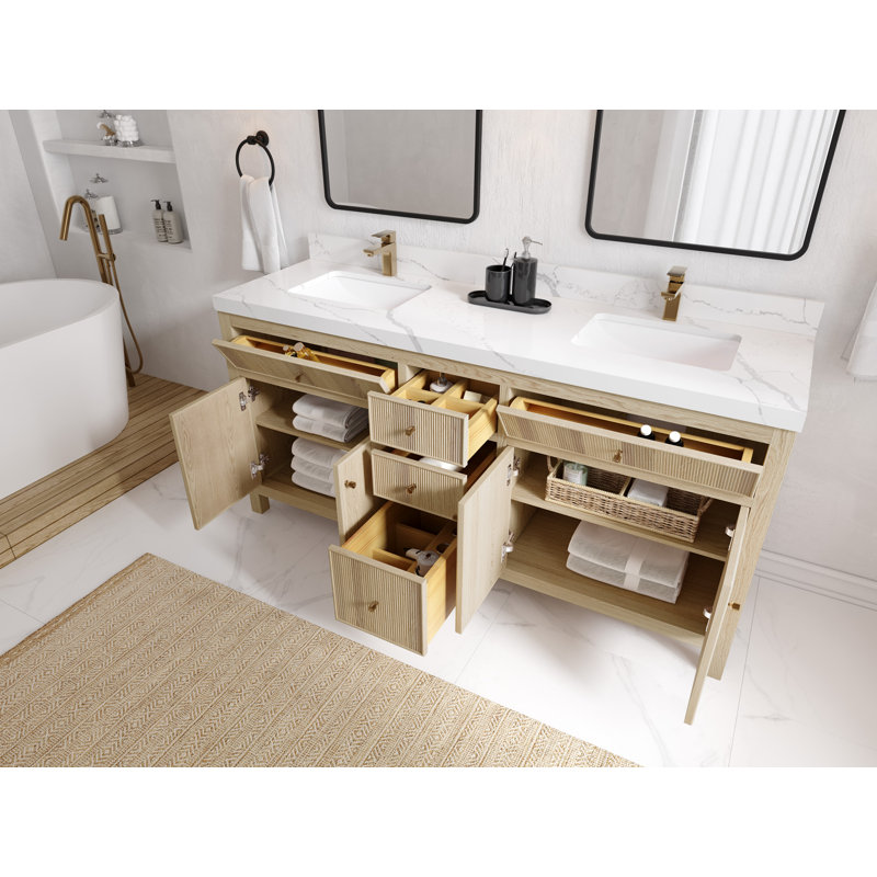 72'' Double Bathroom Vanity with Quartz Top, White
