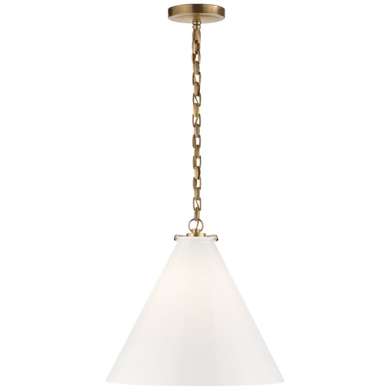 Thomas O'Brien Katie Conical Pendant, Antique Brass, White