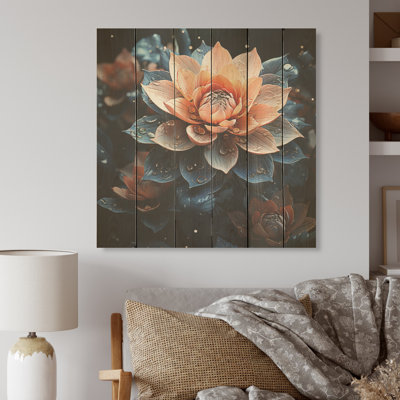 Lotus Flowers Dance In The Rain - Lotus Wood Wall Art On Natural Pine Wood