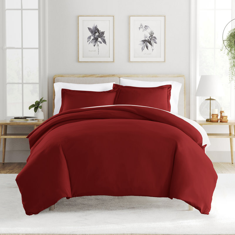 Super Soft Double Brushed Duvet Cover Set, Burgundy, Full/Queen Duvet Cover + 2 Standard Shams