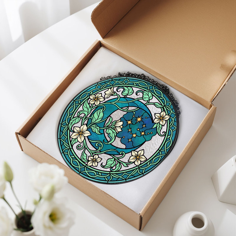 Panneau de vitrail Celtic Moon H 12 po, H 12 po