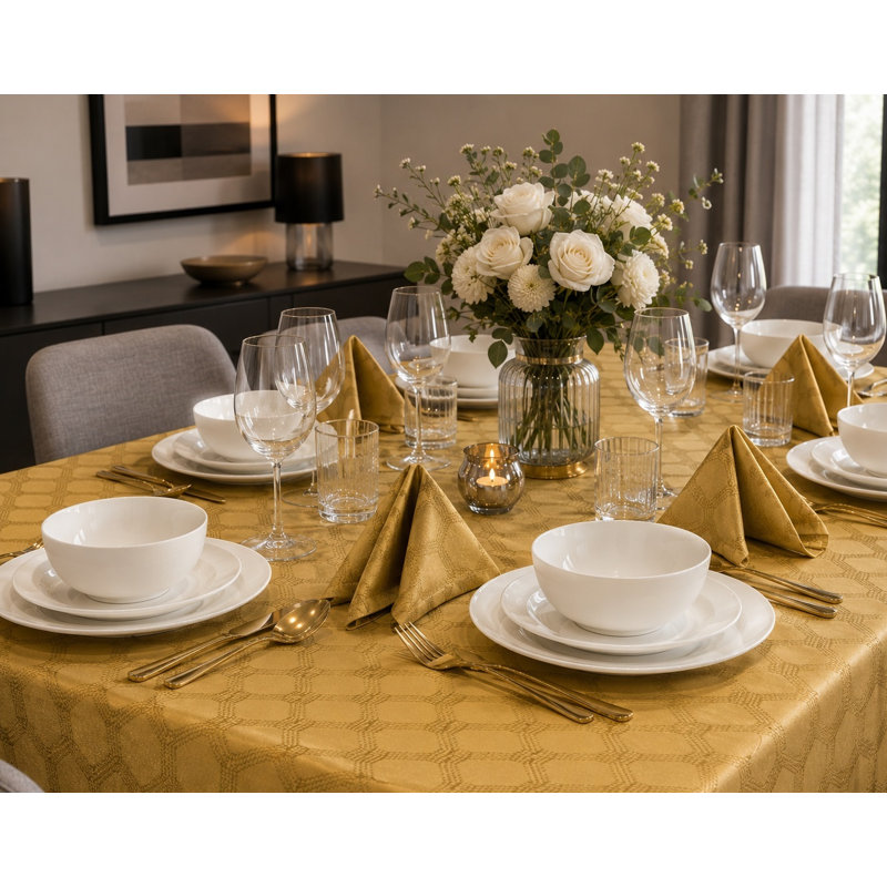 Waterside 9pc Geo Tablecloth Set, Gold