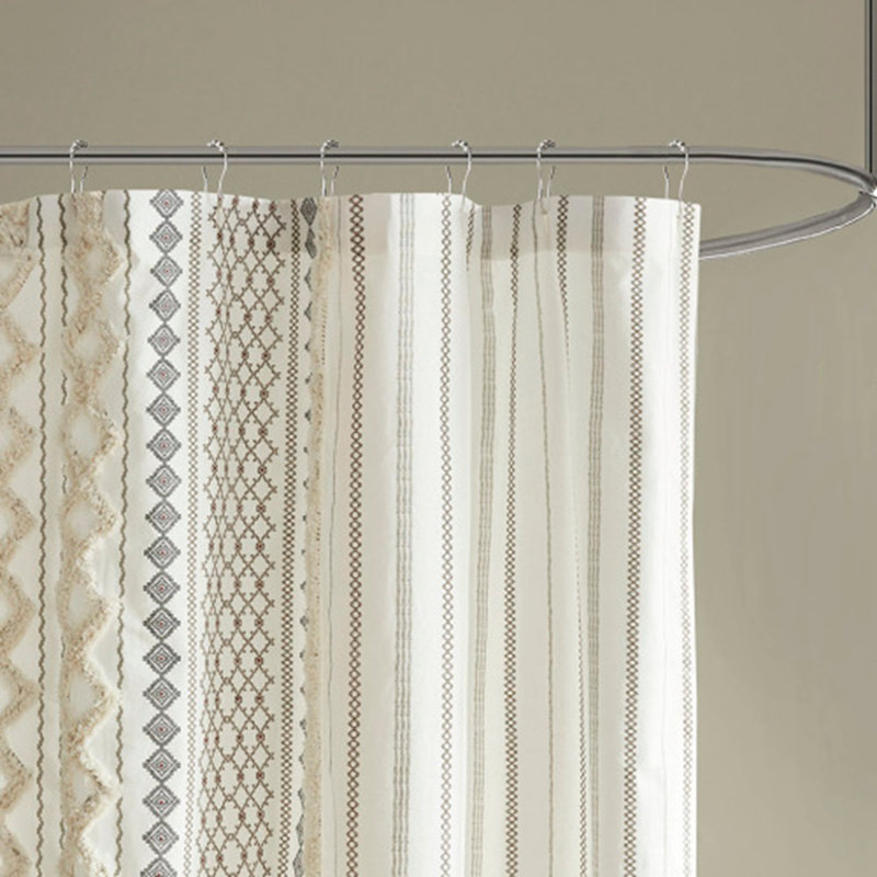Rideau de douche en coton avec chenille, Ivoire