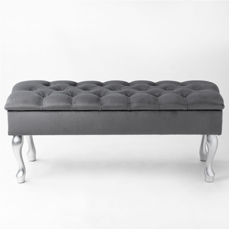 Huges Velvet Upholstered Bench with Flip Top, H44 x W60 x D35cm, Grey