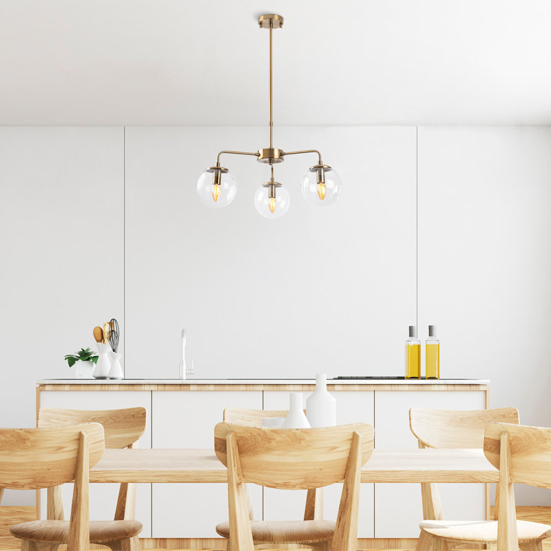 Luminaire suspendu pour îlot de cuisine 3 lumières Beckner, Rétro, Transparent