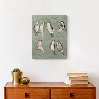 Birds on a Wire Sage Canvas Print
