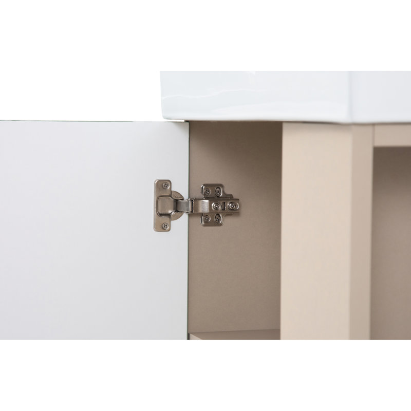 Base de meuble-lavabo de 21,6 po avec tablette ouverte à droite, rangement amélioré, cuve en céramique et bois massif, fonction de fermeture en douceur, tablette facile à installer à droite, construction, portes, installation, imperméable
