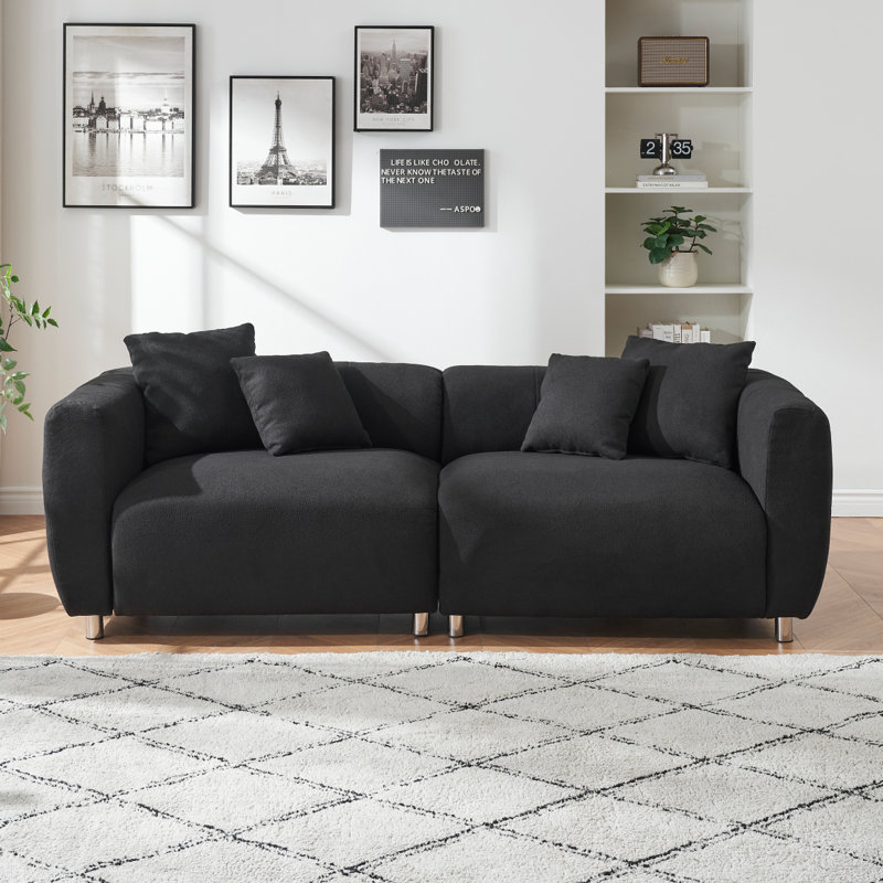 Canapé à accoudoirs carrés de 88,98 po Olimpiu, Black Polyester Blend